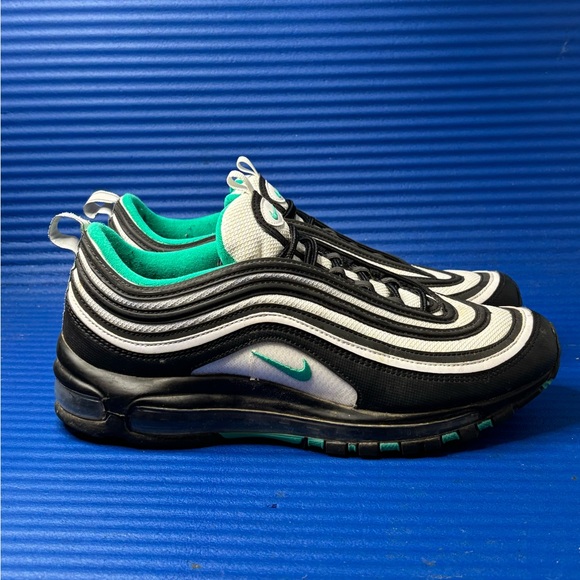 Size 10- Men's Nike Air Max 97 Black White Green Athletic Running Shoes Sneakers